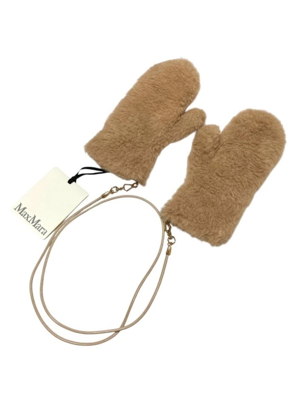 Max Mara Alpaca Cashmere Silk Blend Teddy Bear Mittens Gloves SM Beige